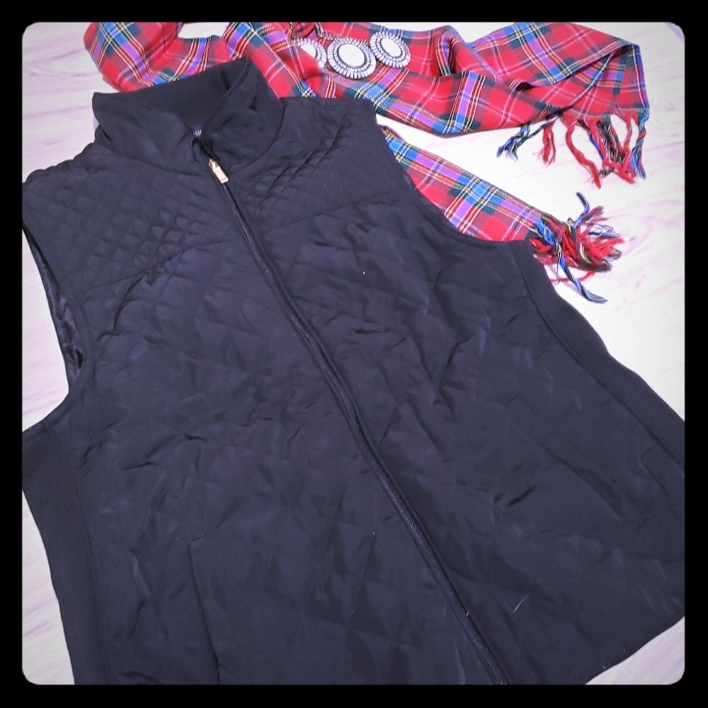 British Khaki Black Quilted Vest XL